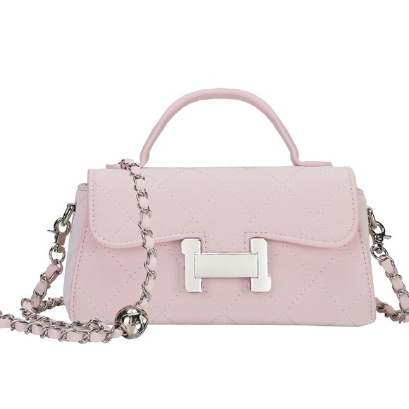 Baby pink small bag with chain crossbody strap with silver H designer look - Picture 1 of 6